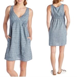Patagonia Island Hemp Crossover Dress Chambray Blue 10 Outdoor Hiking Athleisure